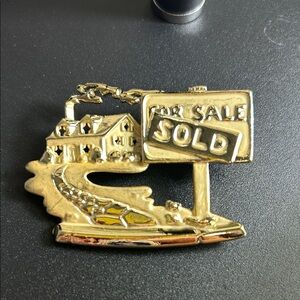 Gold Tone House and Sold Sign Brooch For Realtor